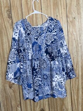 Spense Blue and White Paisley Patchwork Tunic
